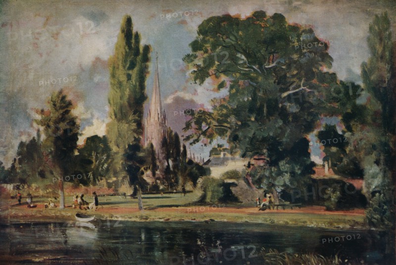 'Salisbury Cathedral and Leadenhall from the River Avon', 1820. Artist: John Constable.