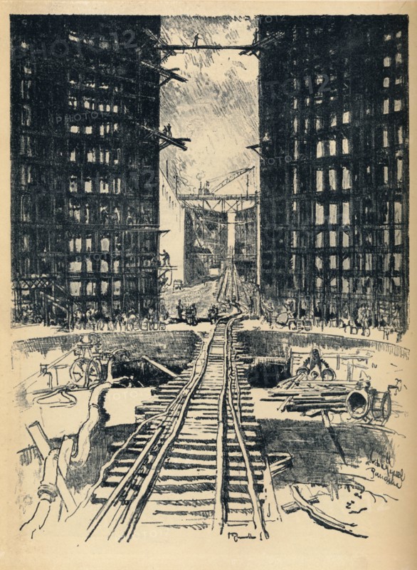 'The Gates of Pedro Miguel Lock', 1912. Artist: Joseph Pennell.