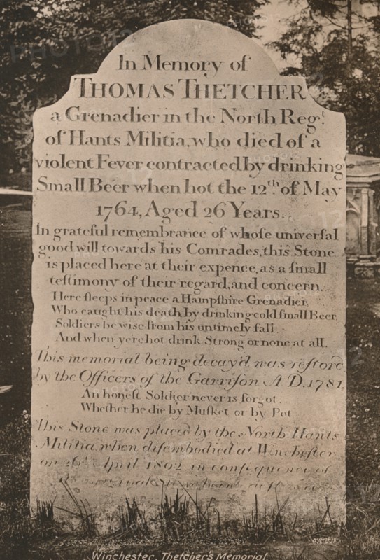 Gravestone of Thomas Thetcher, Winchester Cathedral, Hampshire, early 20th century(?). Artist: Unknown.