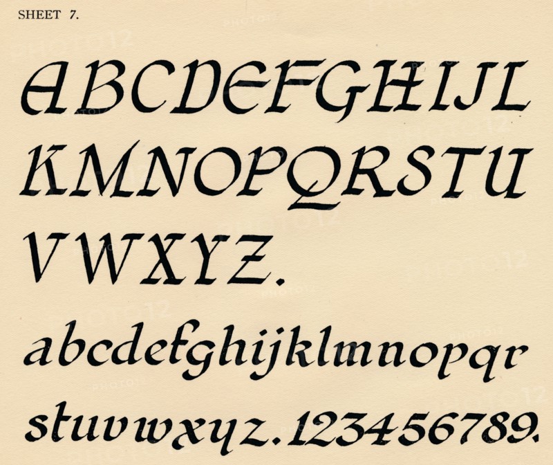 Sheet 7, from a portfolio of alphabets, 1929. Artist: Unknown.