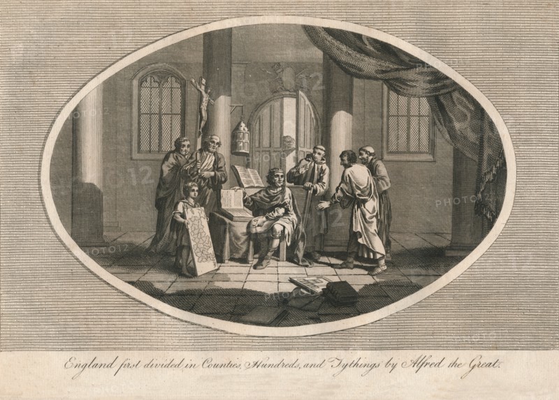 England first divided in counties, hundreds, and tythings by Alfred the Great, c880s (1793). Artist: Unknown.