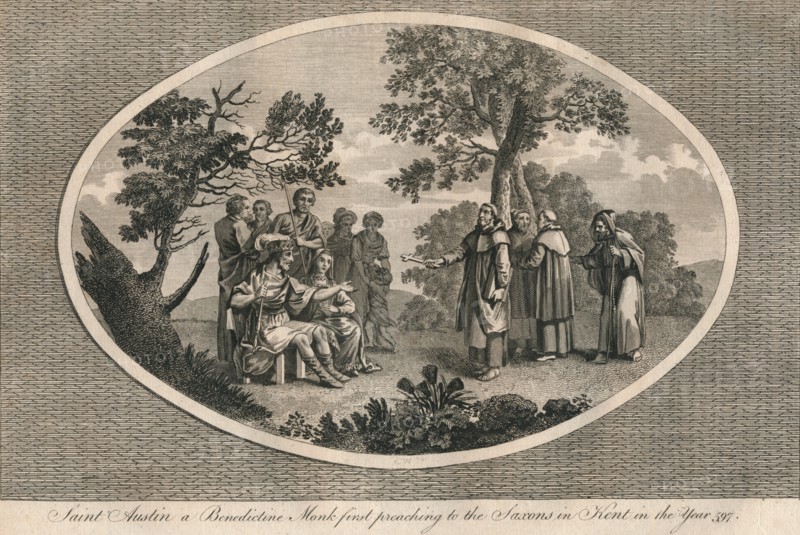 St Augustine, a Benedictine monk, first preaching to the Saxons in Kent, 597 (1793). Artist: Unknown.