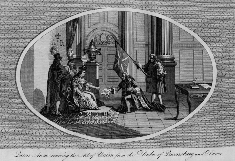 Queen Anne receiving the Act of Union from the Duke of Queensberry, 1707 (1793). Artist: Unknown.