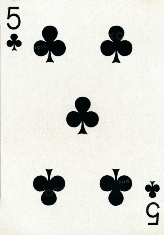 5 of Clubs from a deck of Goodall & Son Ltd. playing cards, c1940. Artist: Unknown.