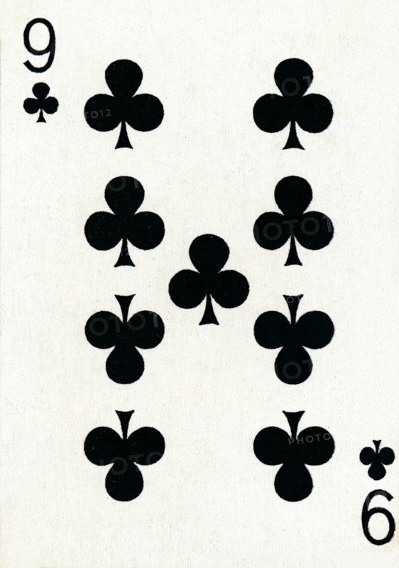 9 of Clubs from a deck of Goodall & Son Ltd. playing cards, c1940. Artist: Unknown.