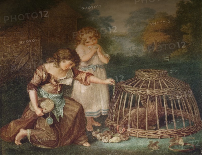 'Feeding Chickens', c1788. Artist: Peltro William Tomkins.