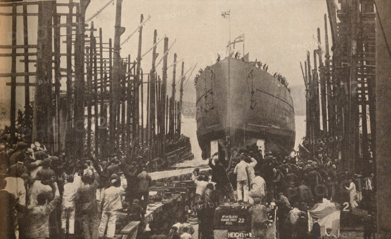 'Launch of H.M.S. Lion in August, 1910', c1910, (1935). Artist: Unknown.