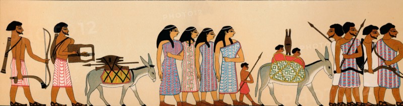 ''The Arrival of a Tribe of Semitic Nomads in Egypt', 1895 BC, (1903). Artist: Unknown.