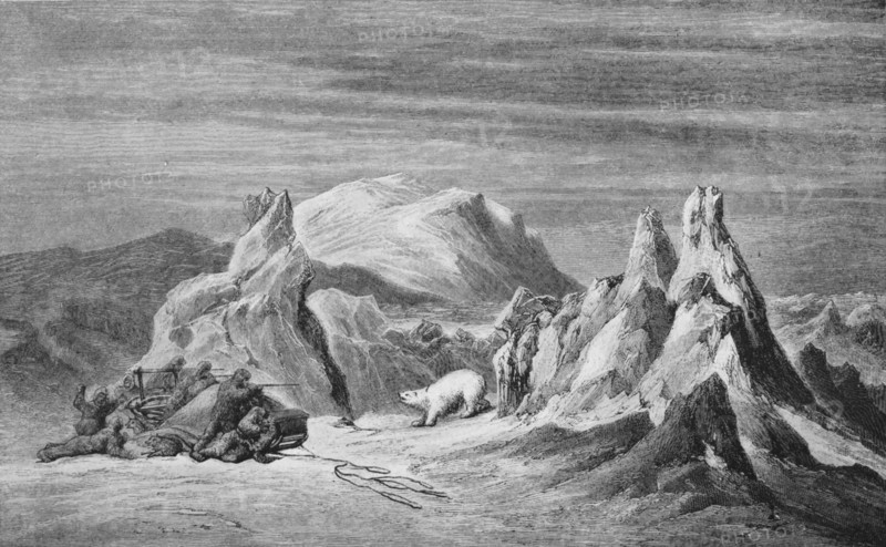 'A Party from the Tegetthoff Encounters A Bear', c1876, (1928). Artist: Unknown.