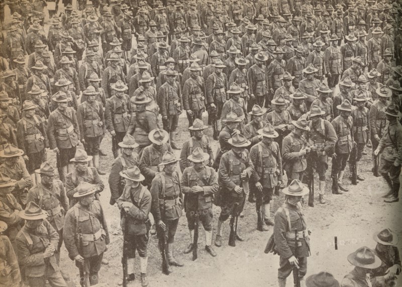 'United States Troops on parade before their march through London on August 15, 1917, when they were Artist: Unknown.