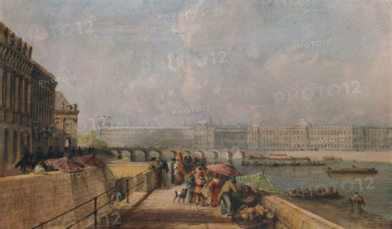 'The Pont des Arts and the Louvre from the Quai Conti', c1849. Artist: David Cox the elder.