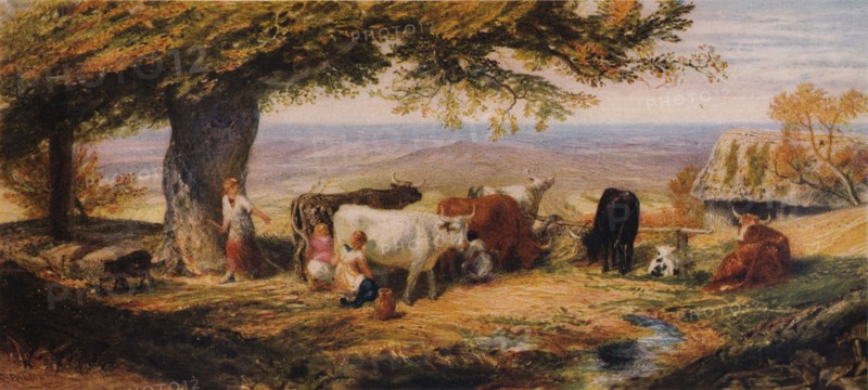 'Milking in the Field', c1847.  Artist: Samuel Palmer.