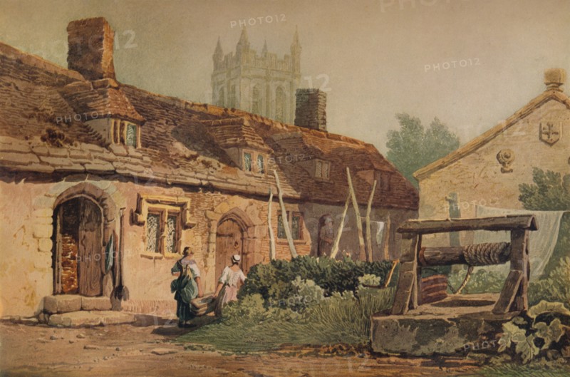 'Cottages at Glastonbury', c1819. Artist: Samuel Prout.
