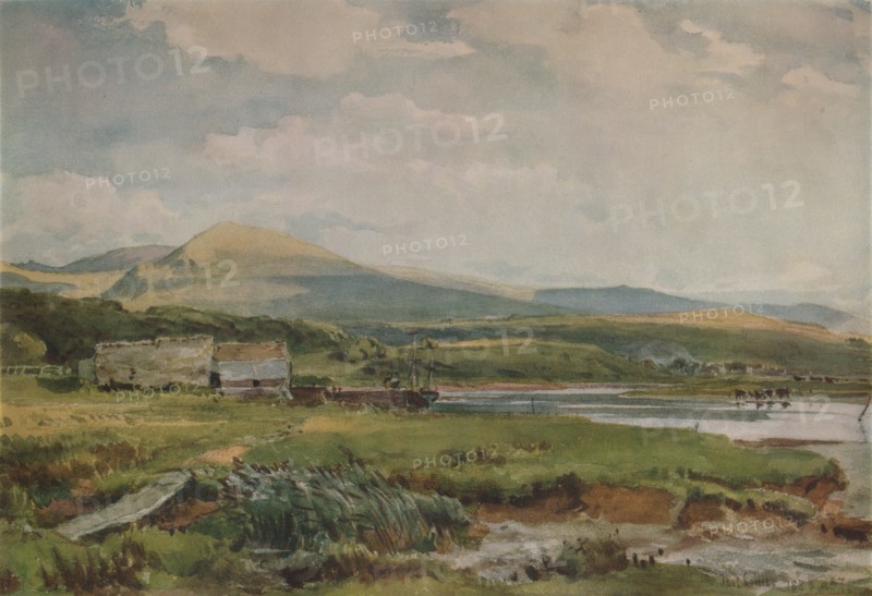 'River Scene with Cottages', c1887. Artist: Thomas Collier.