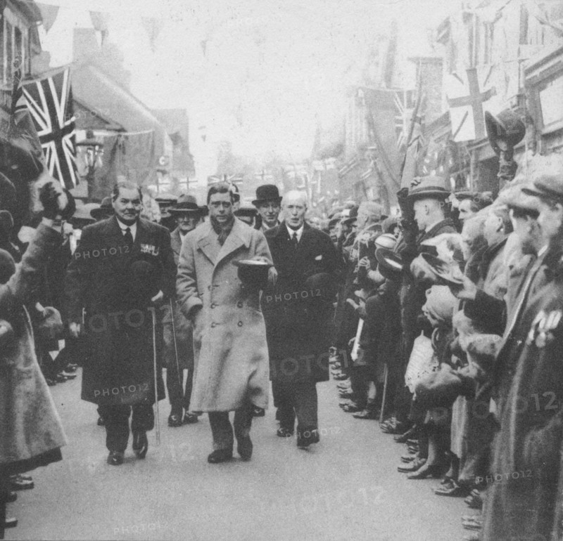 The Prince of Wales greeted by the people of Porth, Glamorgan, during a visit to Wales, 1932 (1936). Artist: Unknown.