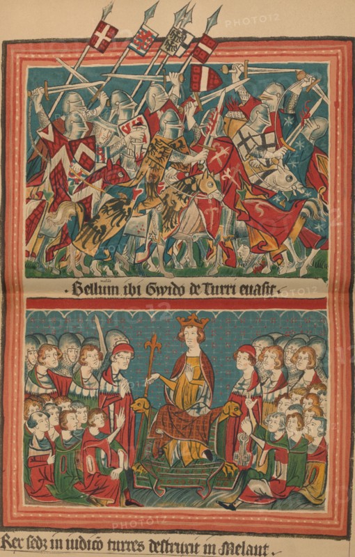 'Battle and Court of Justice During Henry VII's March Upon Rome: A Page from the Codex Balduineus',  Artist: Unknown.