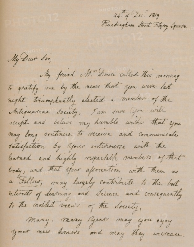 A letter from John Flaxman, 24 December 1819 (1904). Artist: John Flaxman.