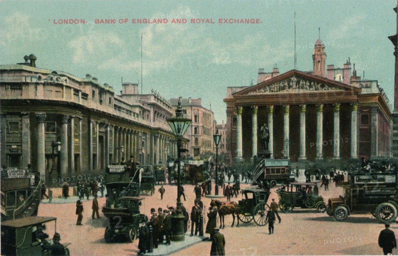 'London, Bank of England and Royal Exchange', c1910. Artist: Unknown.