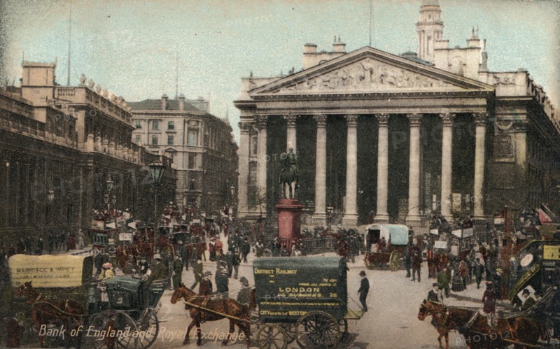 'Bank of England and Royal Exchange', c1910. Artist: Unknown.