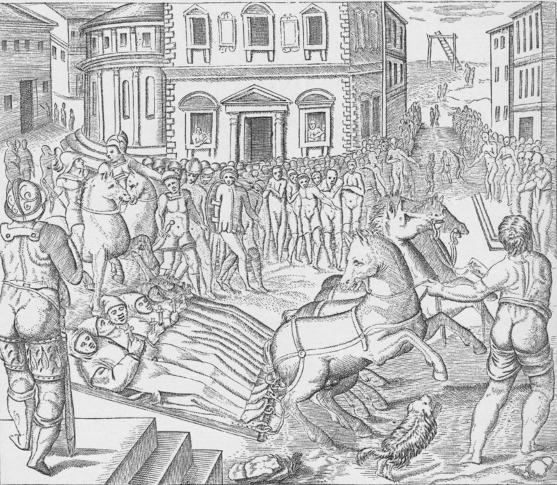 Execution of three Carthusian martyrs, Tyburn, London, 1535 (1904). Artist: Nicolas Beatrizet.