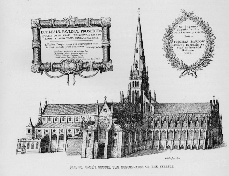 Old St Paul's Cathedral before the destruction of the steeple, 1657 (1904). Artist: Wenceslaus Hollar.