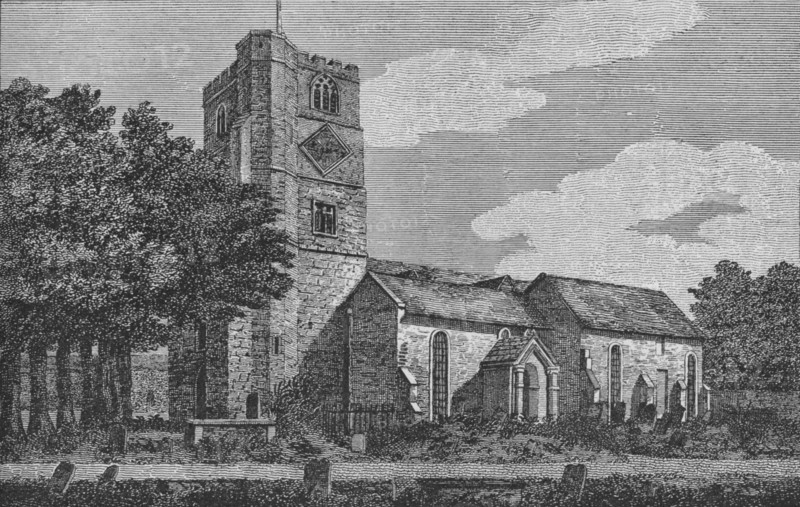 Fulham Church in 1812 (1911). Artist: Unknown.