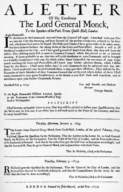 Letter from General Monck to the Speaker of the House of Commons, 1659 (1903). Artist: Unknown.