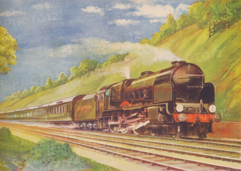 'The Ace Atlantic Coast Express, S.R., in Weybridge Cutting', 1940. Artist: Unknown.