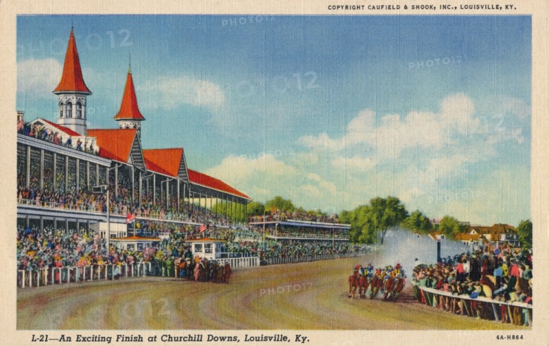 'An Exciting Finish at Churchill Downs, Louisville, Ky', c1940. Artist: Unknown.