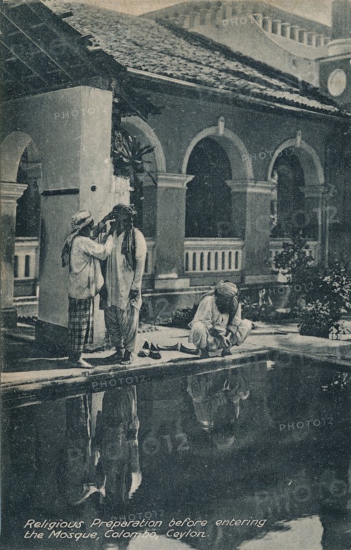 'Religious Preparation before entering the Mosque, Colombo, Ceylon', c1910.  Artist: Unknown.