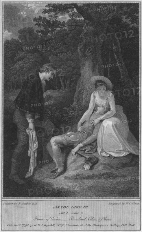 'As You Like It. Act 4. Scene 3. Forest of Arden, - Rosalind, Celia & Oliver', 1798.  Artist: WC Wilson.
