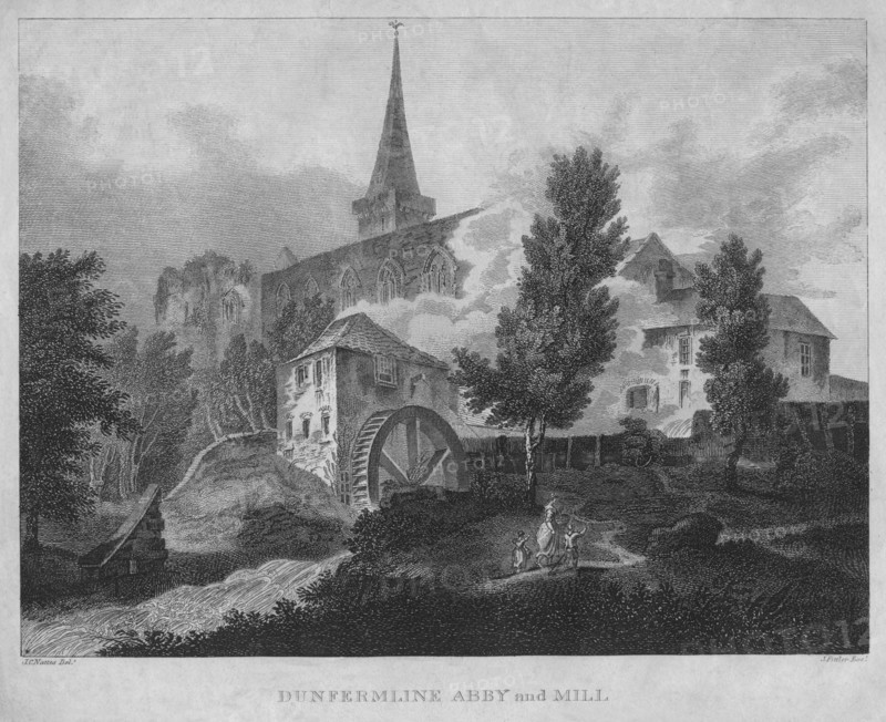 'Dunfermline Abby and Mill', 1804. Artist: James Fittler.