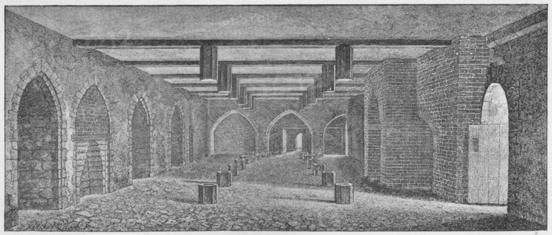 'Interior of the Crypt Called the 'Powder Plot Cellar' beneath the Old Palace of Westminster', c1883 Artist: William Patten.