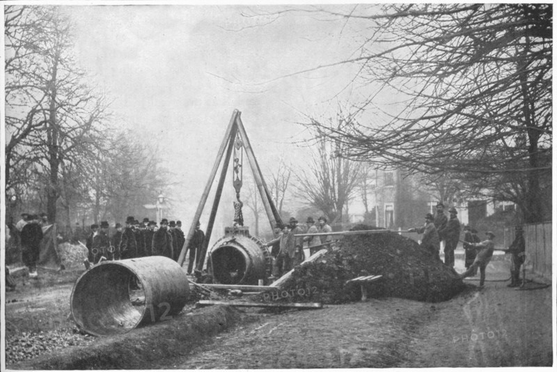 Laying of a big water main by the Southwark and Vauxhall Water Company, London, c1902 (1903). Artist: Unknown.