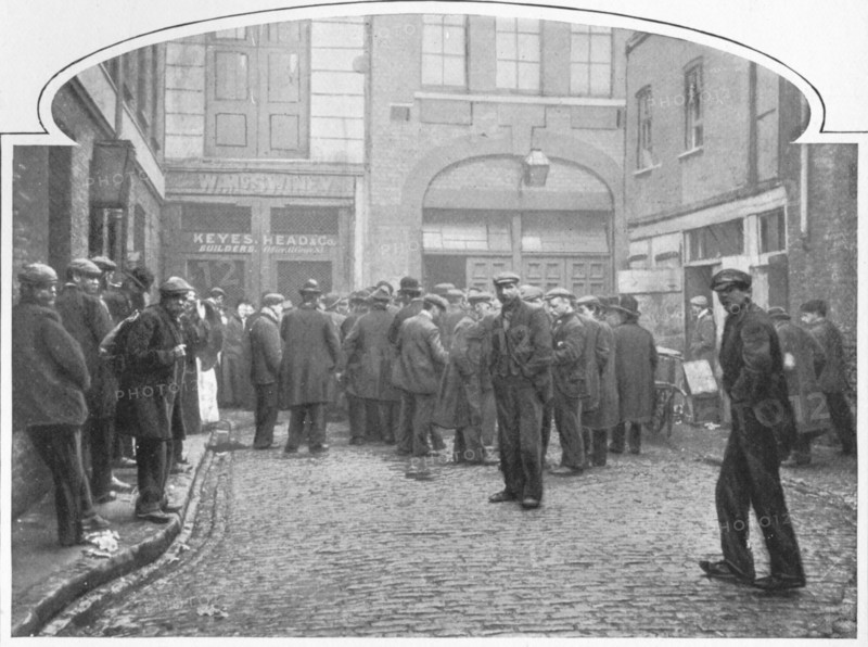 Outside a soup kitchen, Gray's Yard, Marylebone, London, c1903 (1903). Artist: Unknown.