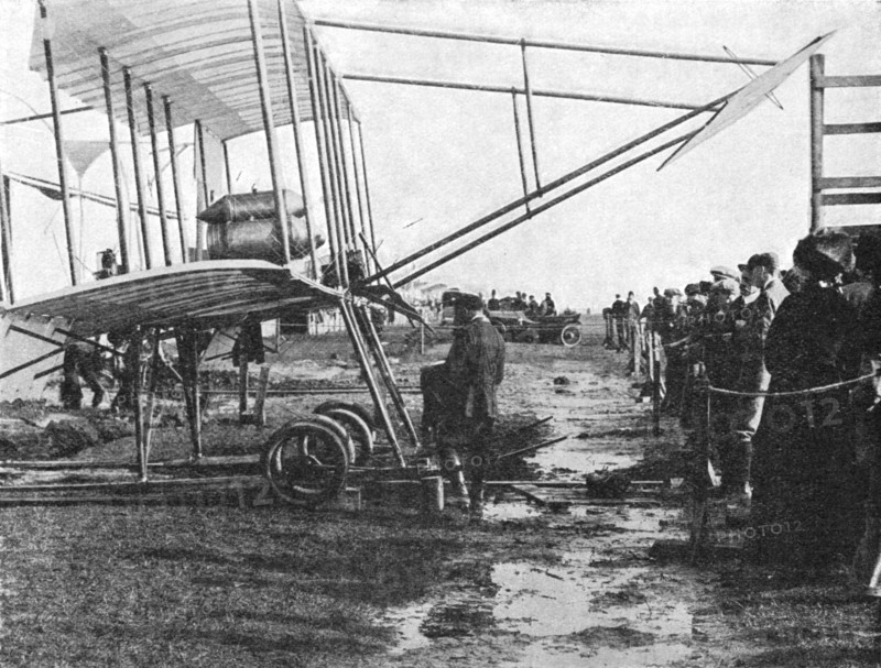 Henri Farman and his 50 hp Gnome biplane, Blackpool Aviation Meeting, Lancashire, 1909 (1933).  Artist: Flight Photo.