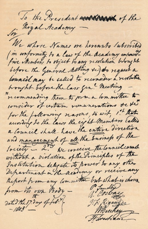 Letter to Benjamin West, President of the Royal Academy, 1803 (1904). Artist: Unknown.
