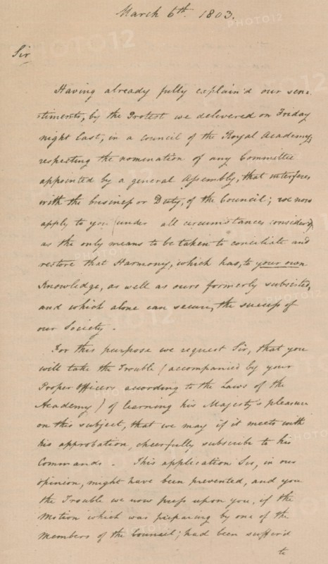 Letter to Benjamin West, President of the Royal Academy, 1803 (1904). Artist: Unknown.