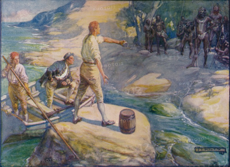 'Natives Gathered Round Them', c1908, (c1920).  Artist: Joseph Ratcliffe Skelton.