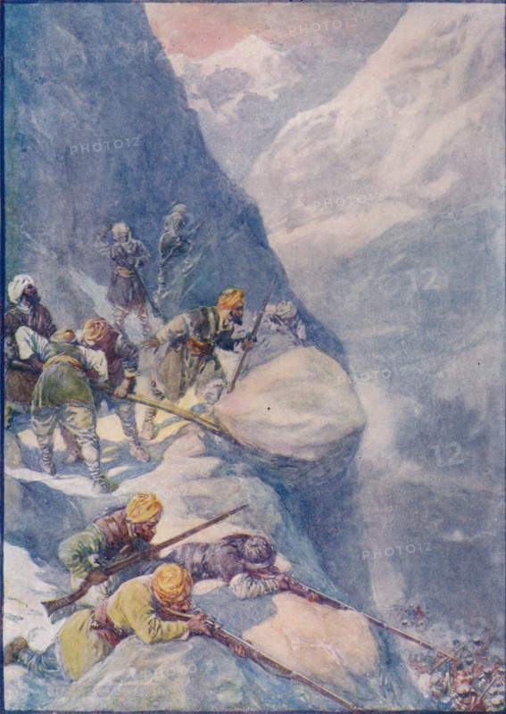 'Crushed by Rolling Stones, Mown Down by Volleys of Musket-Shot The Men Fell In Hundreds', 1908, (c1 Artist: Joseph Ratcliffe Skelton.