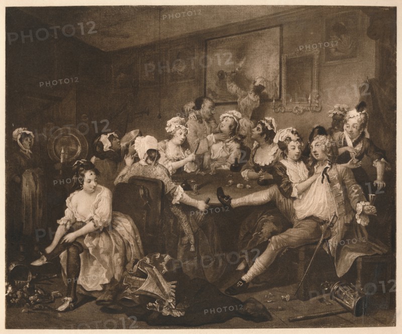 'A Rake's Progress - 3: The The Orgy', 1733.  Artist: William Hogarth.