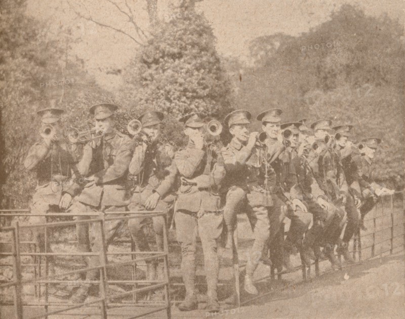Buglers practicing in a London Park, c1915 (1928). Artist: Unknown.