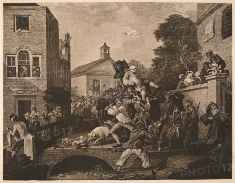 'Chairing the Members', Plate IV from 'The Humours of an Election', 1757. Artist: William Hogarth.