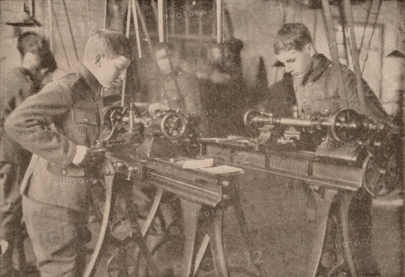 Boys of Bradfield College making shell parts, Berkshire, c1916 (1928). Artist: Unknown.