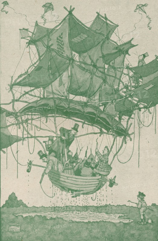 'Quite an early type of waterplane making a trial flight from Hampstead Ponds', c1918 (1919). Artist: W Heath Robinson.