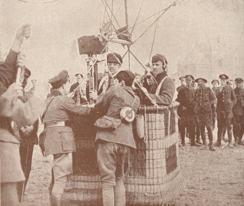 Canadian official cinematographer and assistant ready to ascend in a kite balloon, c1917 (1919). Artist: Unknown.