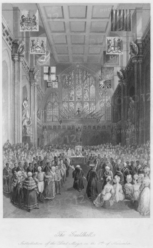 'The Guildhall. Installation of the Lord Mayor on the 8th of November', c1841. Artist: Henry Melville.