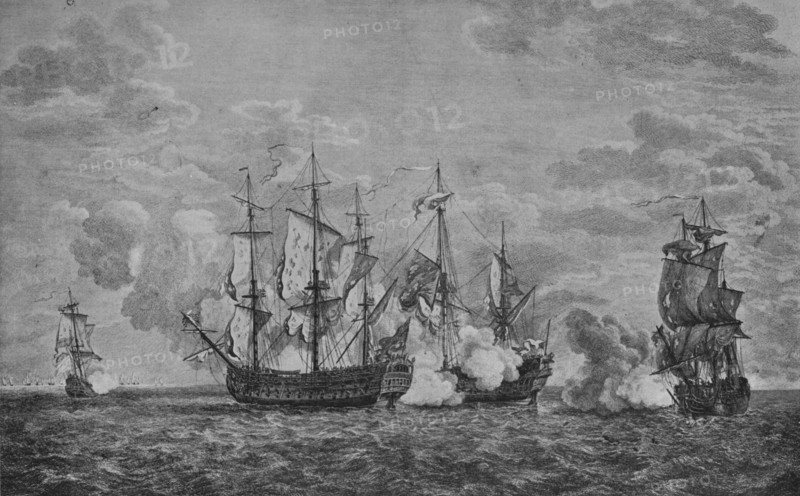 'The 'Buckingham' and the 'Florissant'', c1760. Artist: Richard Paton.