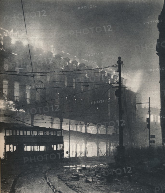 'Nine Hours of Bombing. When Sheffield's turn came it was mid-winter'. 1940 (1942). Artist: Unknown.