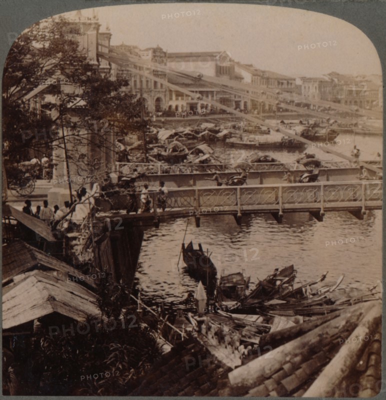 'The centre of traffic - Singapore River and Kavanagh Bridge, from Surveyor's office, Singapore', 19 Artist: Unknown.